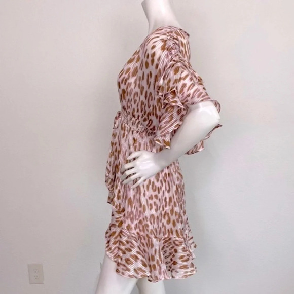 Venus Brown Metallic Cheetah Print V-Neck 3/4 Sleeves Kimono Coverup Top Size XS - Picture 8 of 13